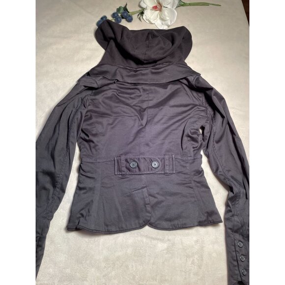 Armani Exchange Womens Black Hooded Jacket Button Details M Dolphin Hem Classic - Picture 2 of 11